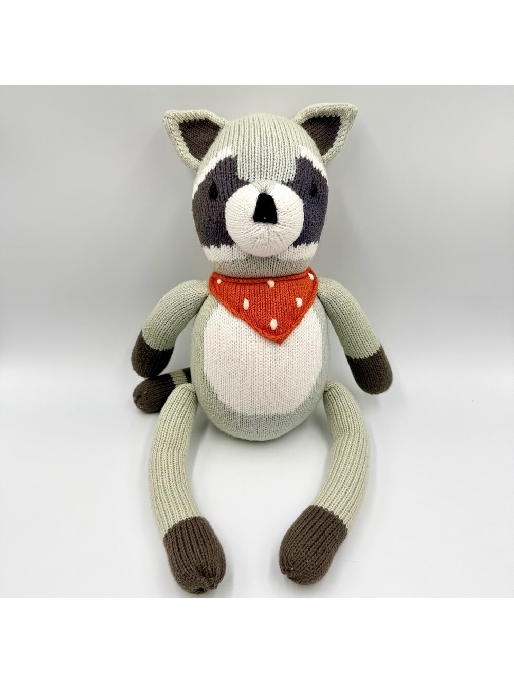 Pottery Barn Kids Modern Baby Knit Raccoon Plush Stuffed Animal Bandana 15"